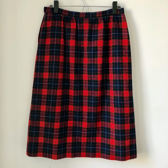 Vintage Pendleton Tartan Virgin Wool High Waist Plaid Clueless Style Midi Skirt - Picture 2 of 7